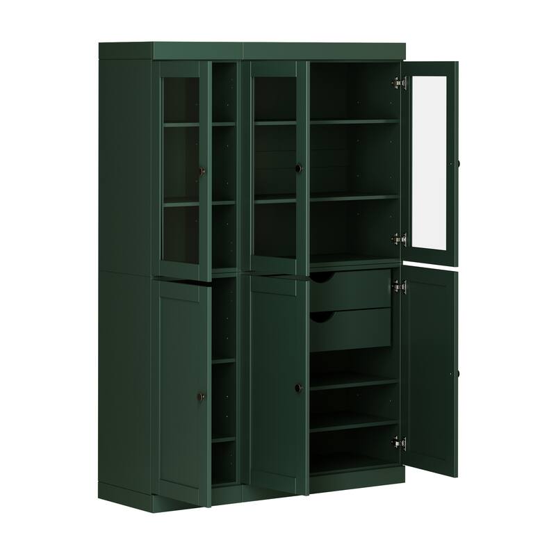 Palace Imports 100% Solid Wood 48.5" Pantry Cabinet with Clear Glass, Shaker Doors, 2-Drawers and Adjustable Shelves