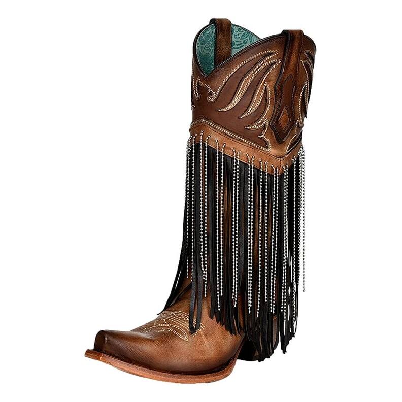 Corral Western Boots Womens Embroidery Inlay Fringe Honey C4016