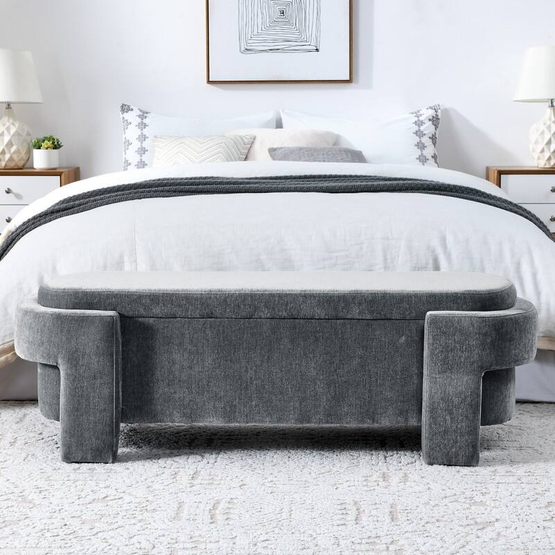 Grondin Transitional Style Upholstered Storage Ottoman Bench, 51.5" Flip Top Footrest, End of Bed Bench, Entryway Bench