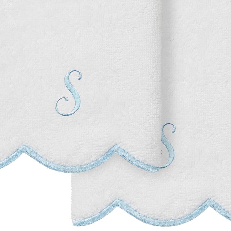 Authentic Hotel and Spa 100% Turkish Cotton Blue ADORNIA Scallop Personalized 2 Piece Fingertip Towel Set - 2 Fingertip Towels