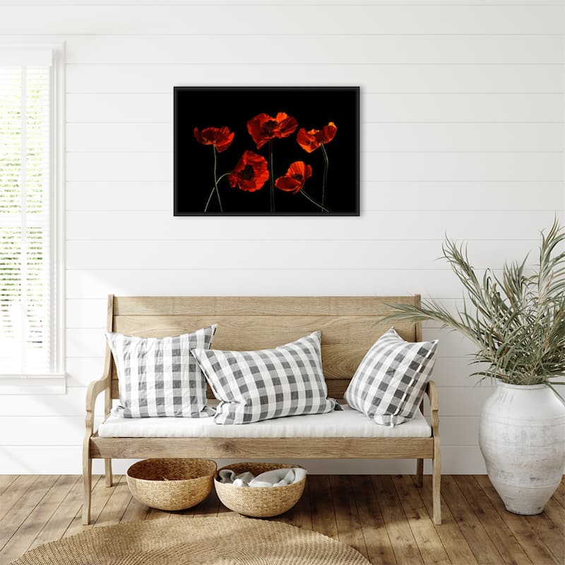 Five Red Poppies by Lydia Jacobs (33 x 23 in.), Framed Canvas Wall Art Print