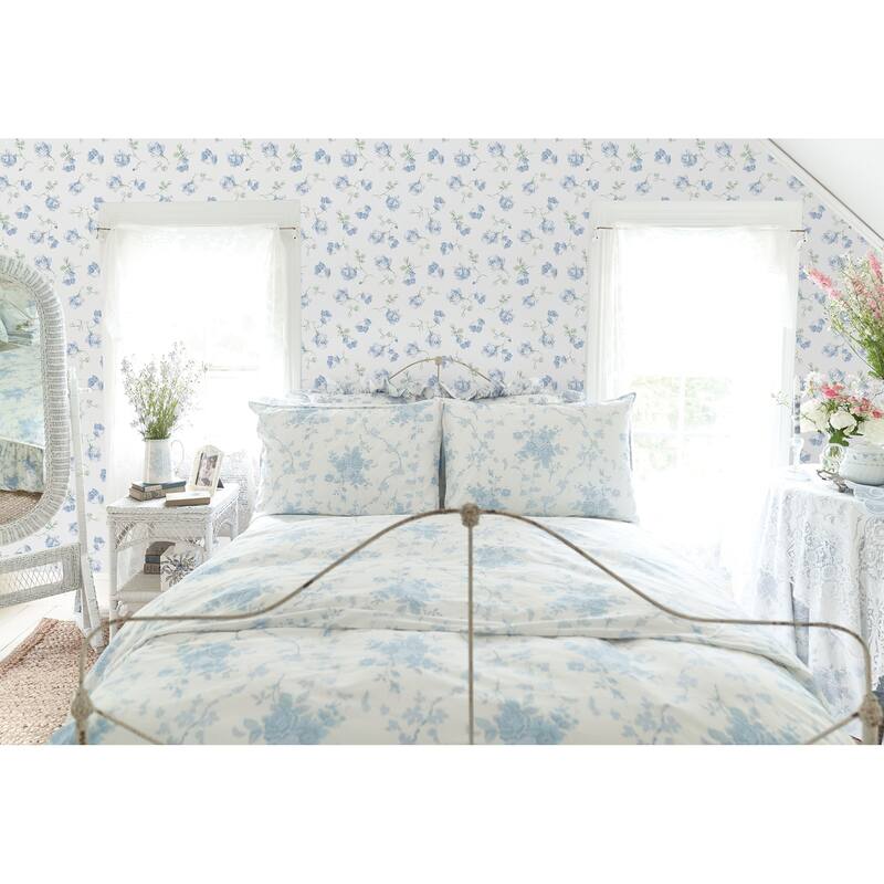 LoveShackFancy Ribbon Rosa French Blue Peel and Stick Wallpaper