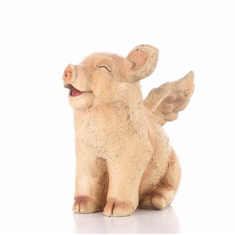 Laughing Pig with Wings Outdoor Garden Statue - 8.75" - Pink