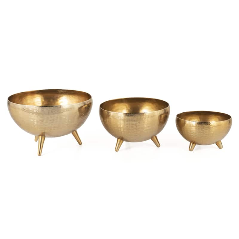 HomeRoots Set of Three Gold Metal Decorative Footed Bowls - 12' X '7.5' X '12