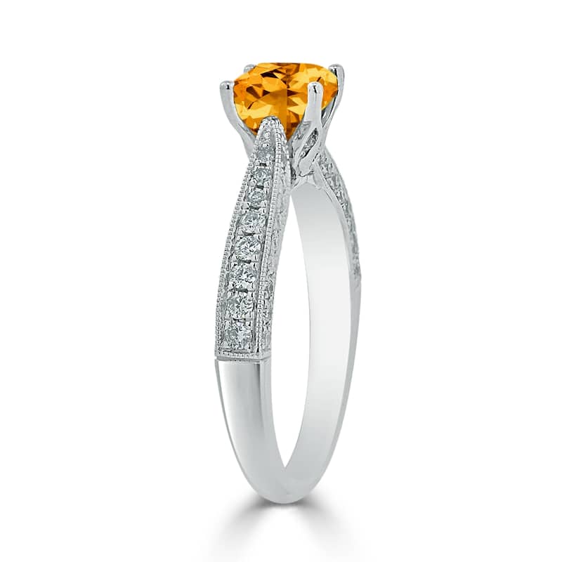 Auriya 1ct Unique Cushion-cut Citrine and Diamond Engagement Ring 3/8cttw 14k Gold