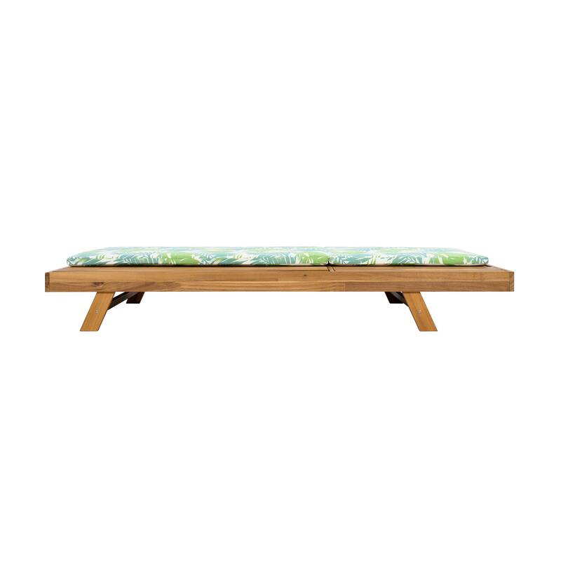 One-sided Open Storage Lounge Chairs Outdoor Patio Acacia Wood Chaise Lounge with Adjustable Backrest & Water-repellent Cushions