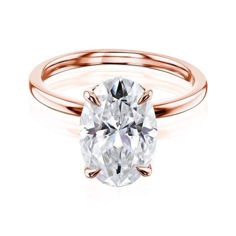 Kobelli Signature Collection 4.10 Carat Moissanite & Diamond 14k Solid Gold Hidden Halo Plain Band Orah Ring - 6 - Rose