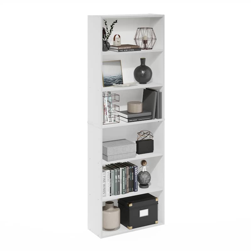 71 in. Tall White Wood 6-Shelf Bookcase