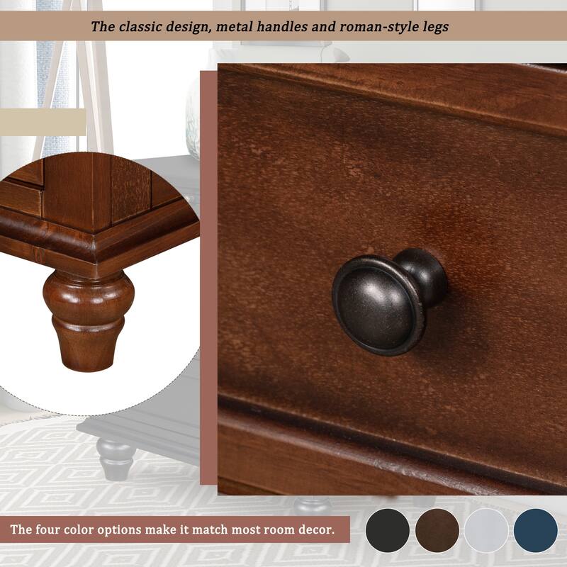 U_STYLE 28'' Pine Veneer Nightstand: 3 Drawers + Pull-Out Tray for Bedroom/Sofa - Brown