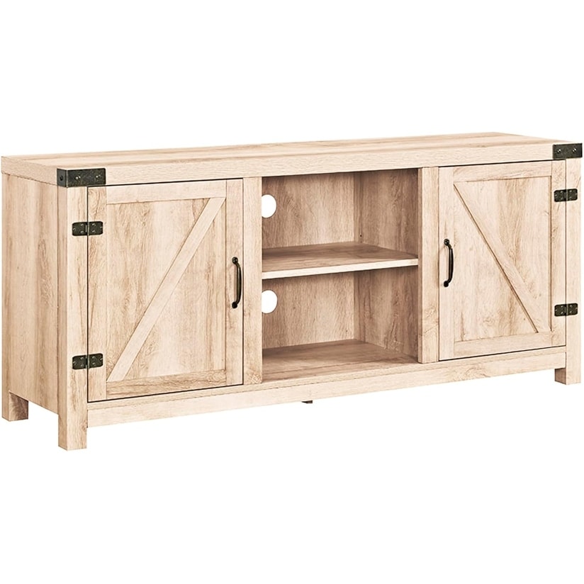 Modern Farmhouse Double Barn Door TV Stand for TVs up to 65", 58", White Oak