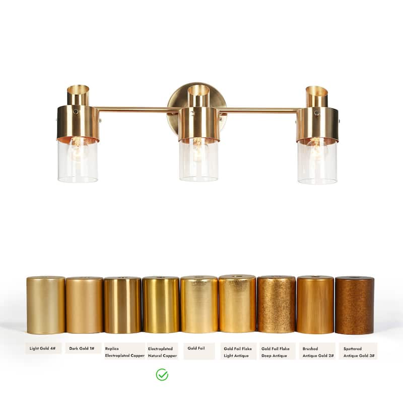 Modern 2/3-Light Dimmable Gold Bathroom Vanity Light Cylinder Glass Wall Sconces