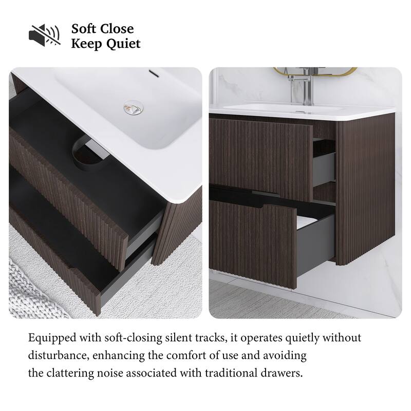 Floating Bathroom Vanity Integrated White Ceramic Sink