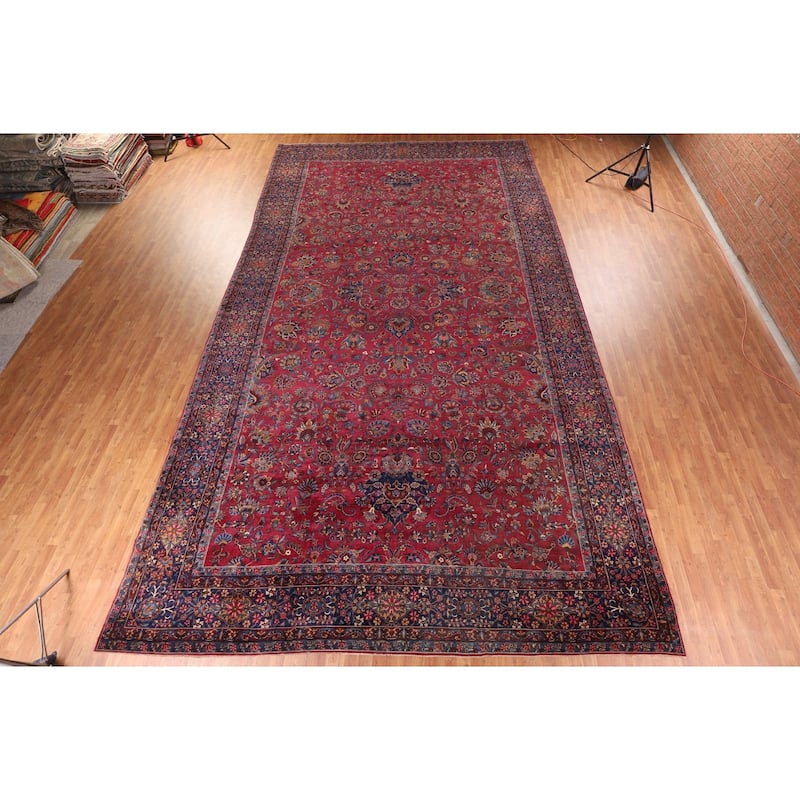 Pre-1900 Antique Kerman Ravar Persian Rug Hand-Knotted Wool Carpet - 11'10"x 21'2"