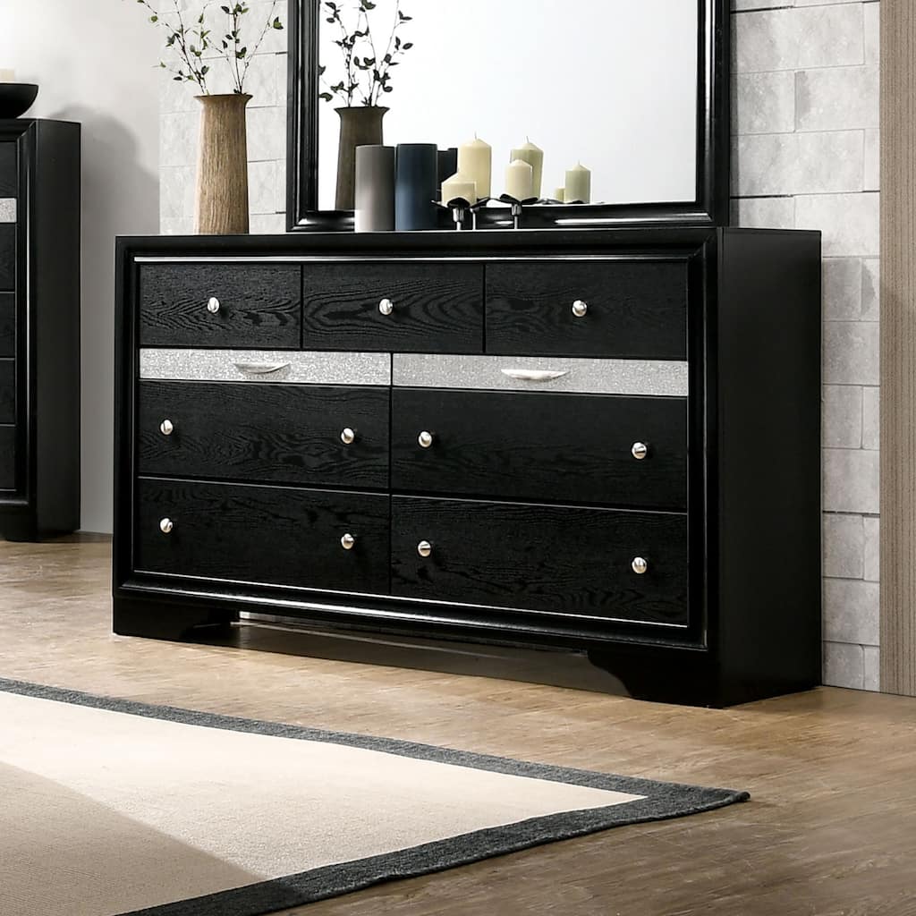 Aoki Contemporary Black 56-inch Wide 9-Drawer Solid Wood Dresser by Furniture of America