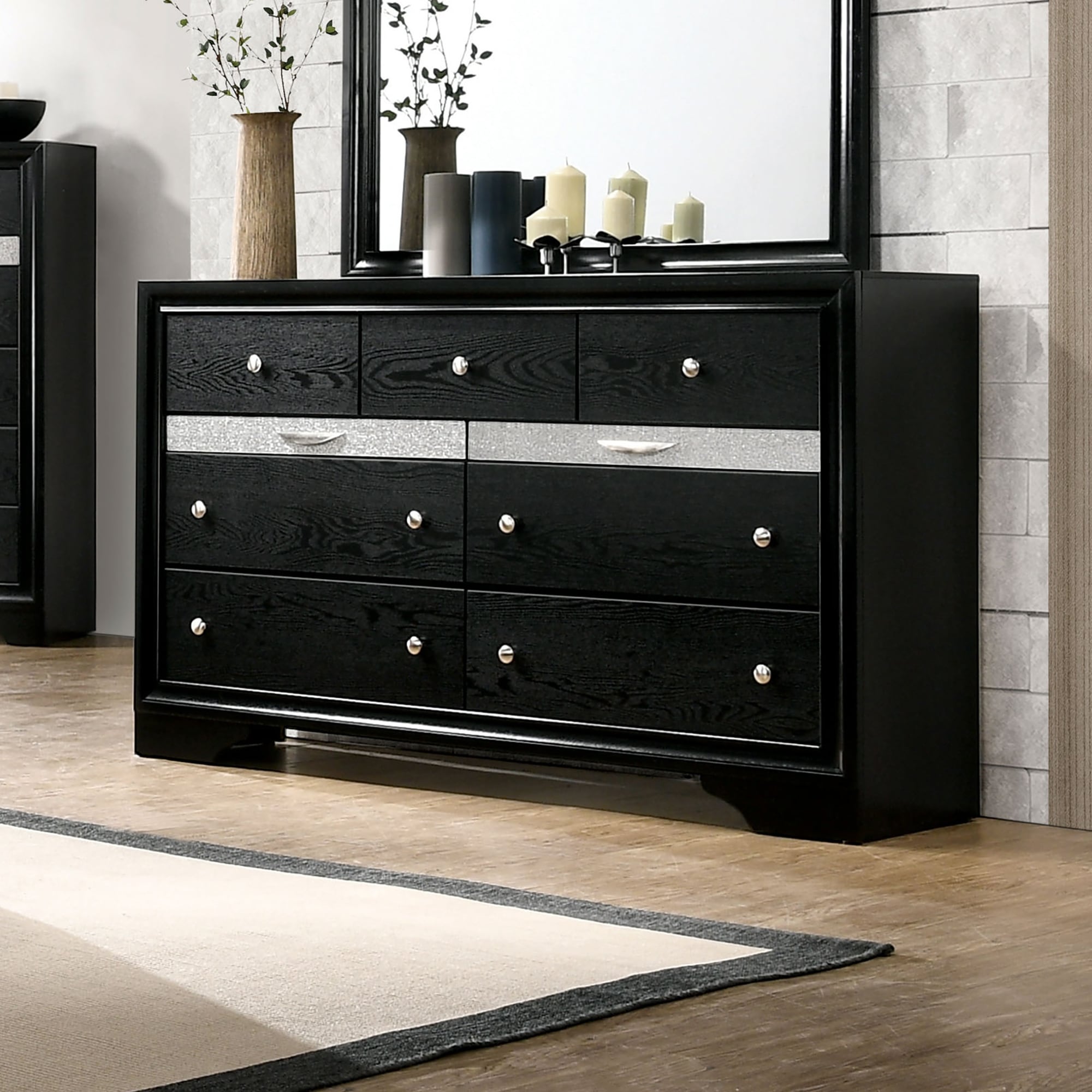 Furniture of America Aoki Contemporary Black 56-inch Wide 9-Drawer Solid Wood Dresser