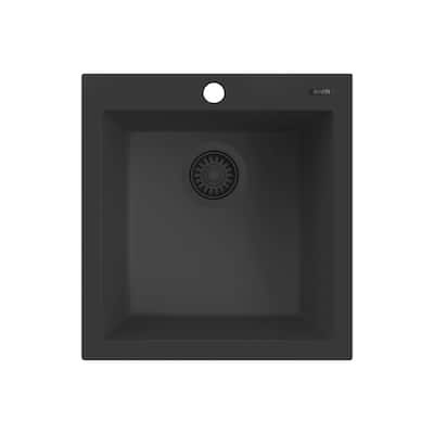 Ruvati 18 x 20 inch Drop-in Granite Composite Bar Prep Sink - Midnight Black - RVG1018BK