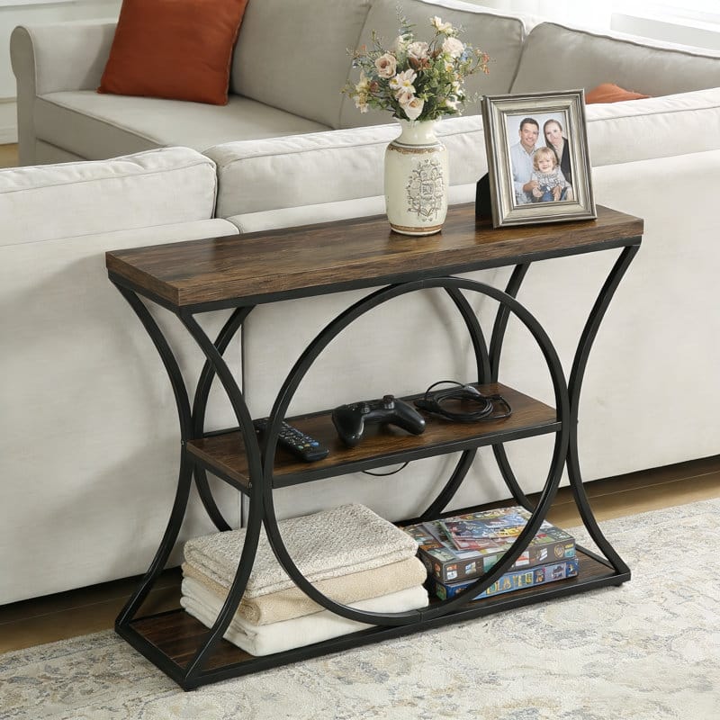 Industrial 3-Tier Console Table with Storage, 41.33"W