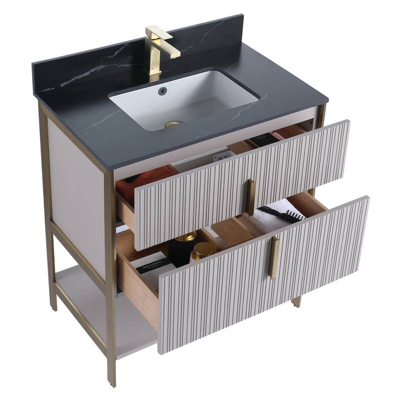 Fine Fixtures Serenity Modern Bathroom Vanity with Black Sintered Stone Top