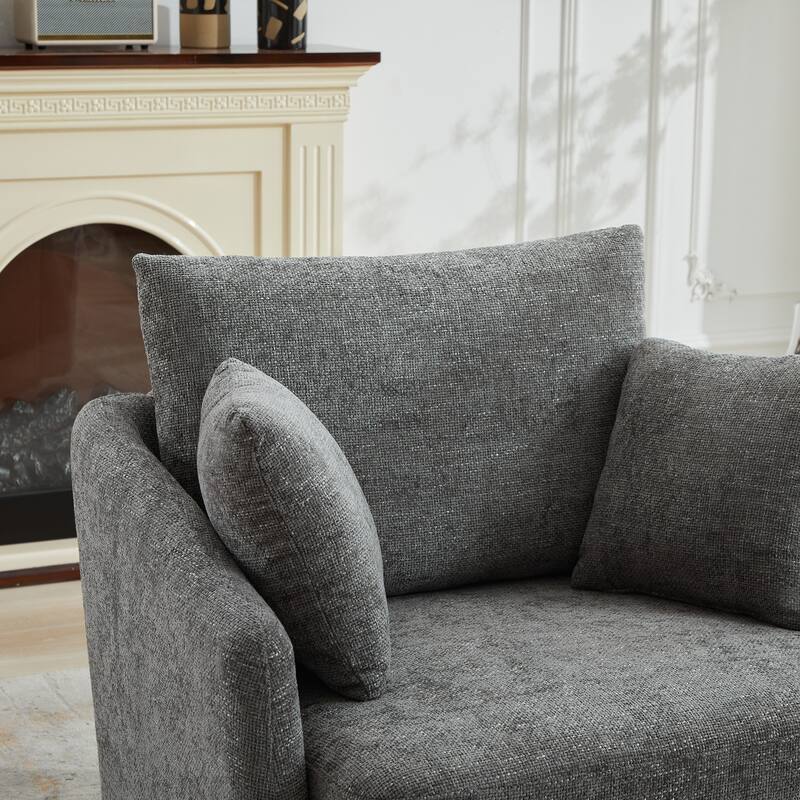 Corduroy Fabric Swivel Accent Chair, Oversized Round Armchair with 2 Thorw Pillows, Ergonomic Upholstered Lounge Sofa Chair