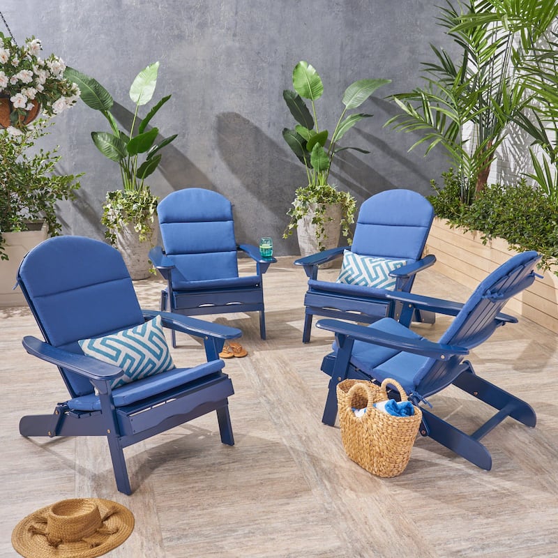 Malibu Outdoor Acacia Wood Folding Adirondack Chairs with Cushions (Set of 4) by Christopher Knight Home - Navy Blue+Navy Blue Cushion