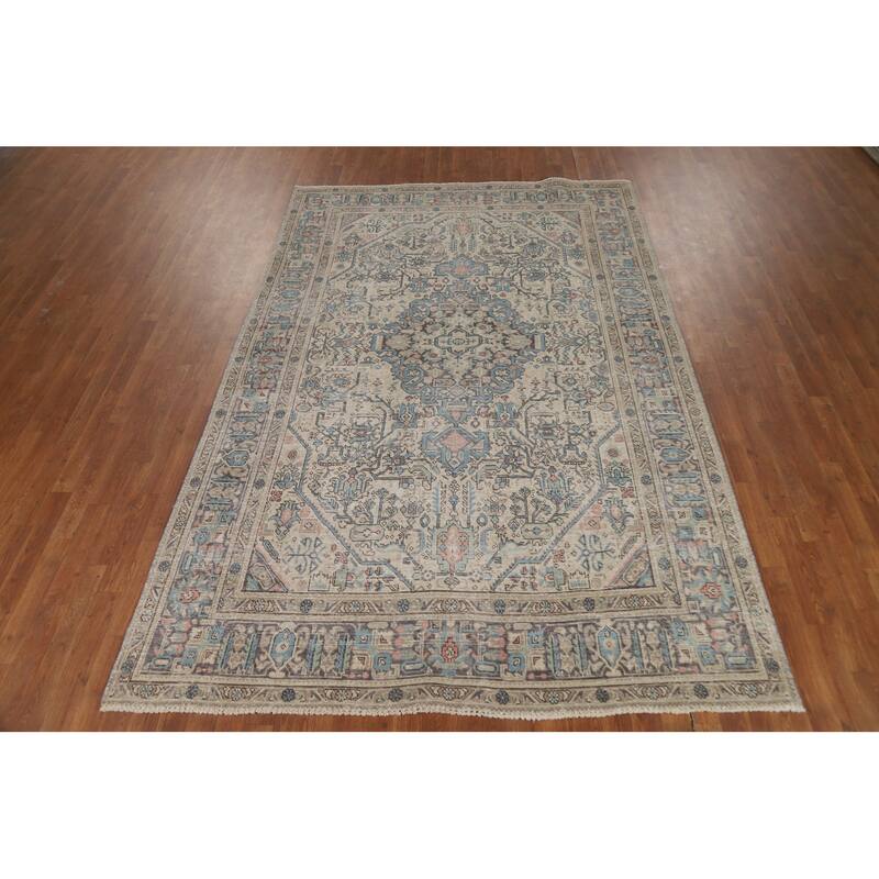 Geometric Tabriz Persian Vintage Area Rug Handmade Wool Carpet - 6'6"x 9'10"