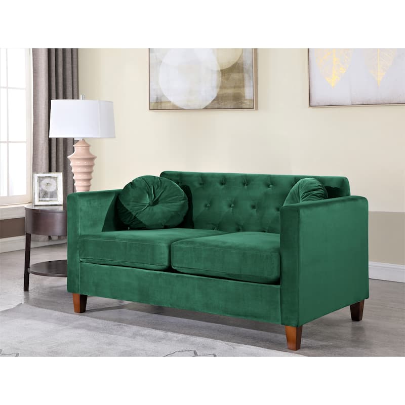 Lory Velvet Kitts Classic Chesterfield Loveseat - Green