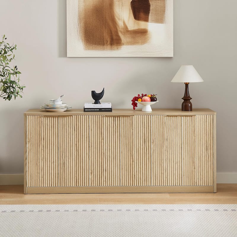 67" Fluted Buffet Cabinet Sideboard with Storage, Large Credenza with 6 Doors