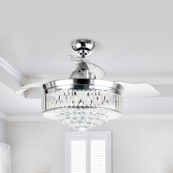 Shop Modern Chrome 42 Inch 3 Blade Ceiling Fan Crystal
