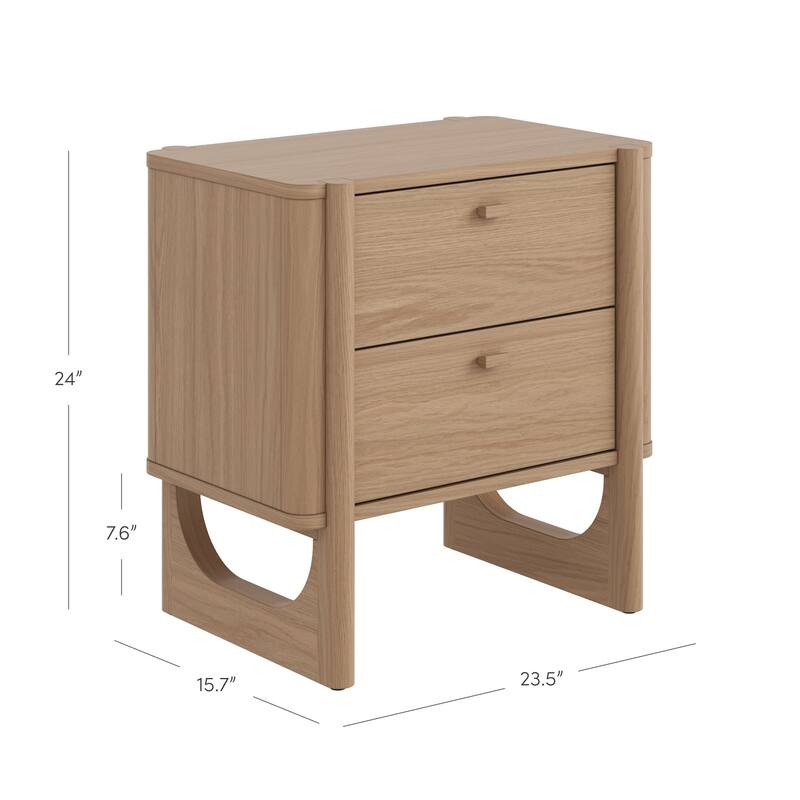Solace Mid Century Modern 2-Drawer Nightstand with Solid Wood Frame and Rounded Details