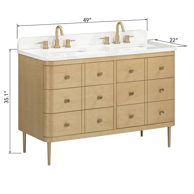 Serena Bathroom Vanity in Light Oak with Calacatta Quartz Top
