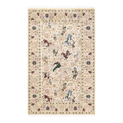 Overton Handknotted Wool Traditional Oriental Ivory Area Rug - 5' x 8'