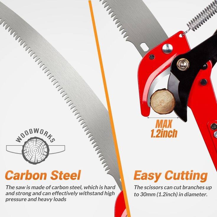 Suchtale Manual Pole Saw and Pruner with Sharp Blade Scissors, Lightweight Handles for High Branches