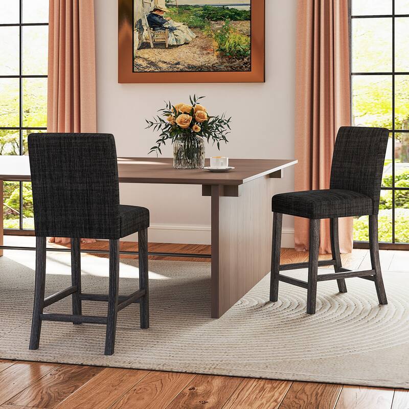 Gymax 4PCS 24.5'' Counter Height Bar Stools Modern Fabric Upholstered
