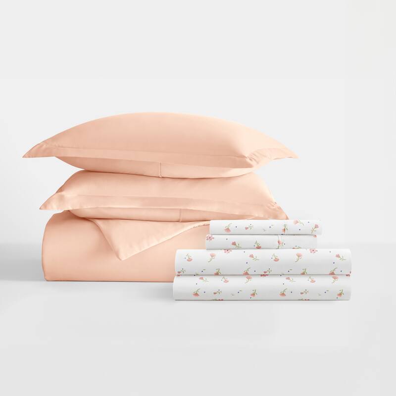 8pc Solid Duvet Bundle - Soft Floral Blush - King
