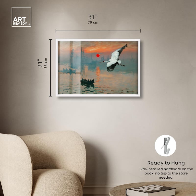 Crane Sunset Shadowbox by Art Remedy