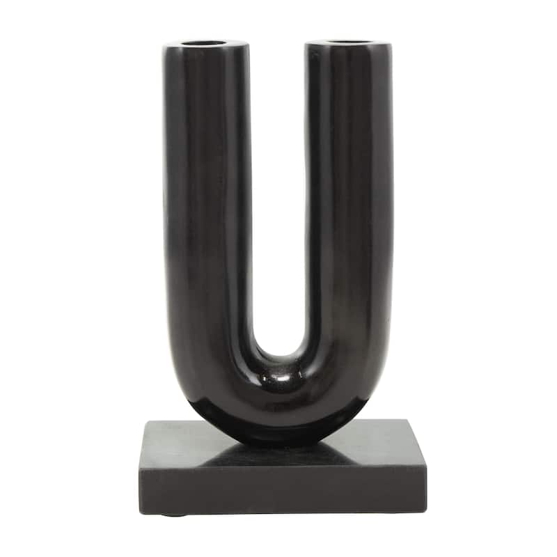 Aluminum Metal Geometric U-Shaped Decorative Candle Holder with Marble Bases - Set of 2 Gold or Black - Roche River Decor