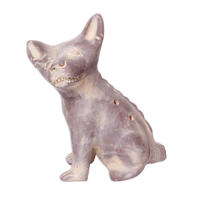 Novica Handmade Grey Aztec Puppy Ceramic Ocarina