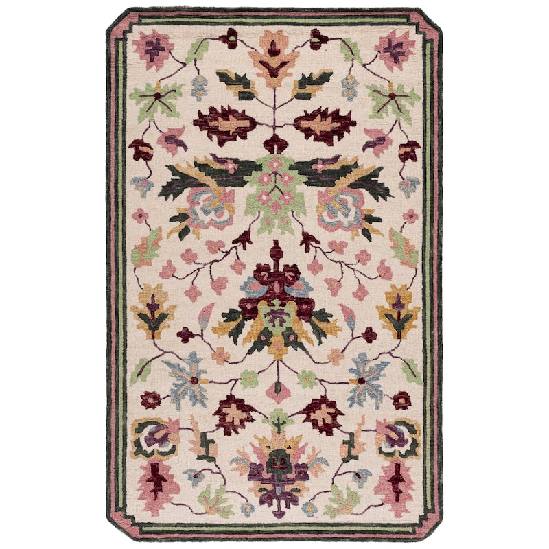 SAFAVIEH Handmade Jardin Mesure Floral Wool Rug - 4' x 6' - Ivory/Pink