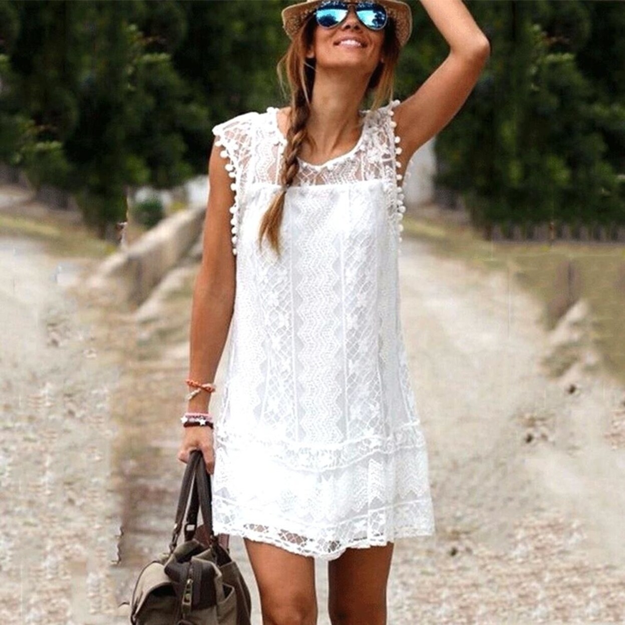 plus size white tassel dress