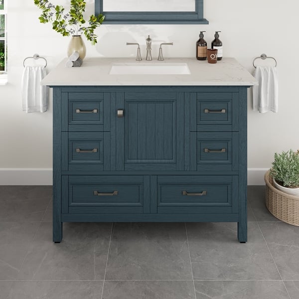 Britney 42 in. W x 22 in. D x 34 in. H Bath Vanity in Ash Blue with White Carrara Marble Top with White Sink