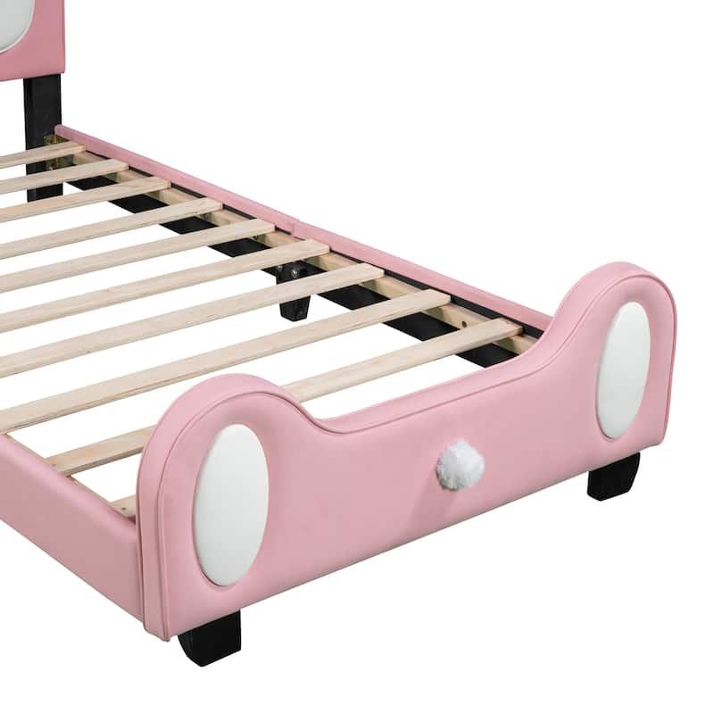 Upholstered Rabbit-Shape Princess Bed with Headboard and Footboard