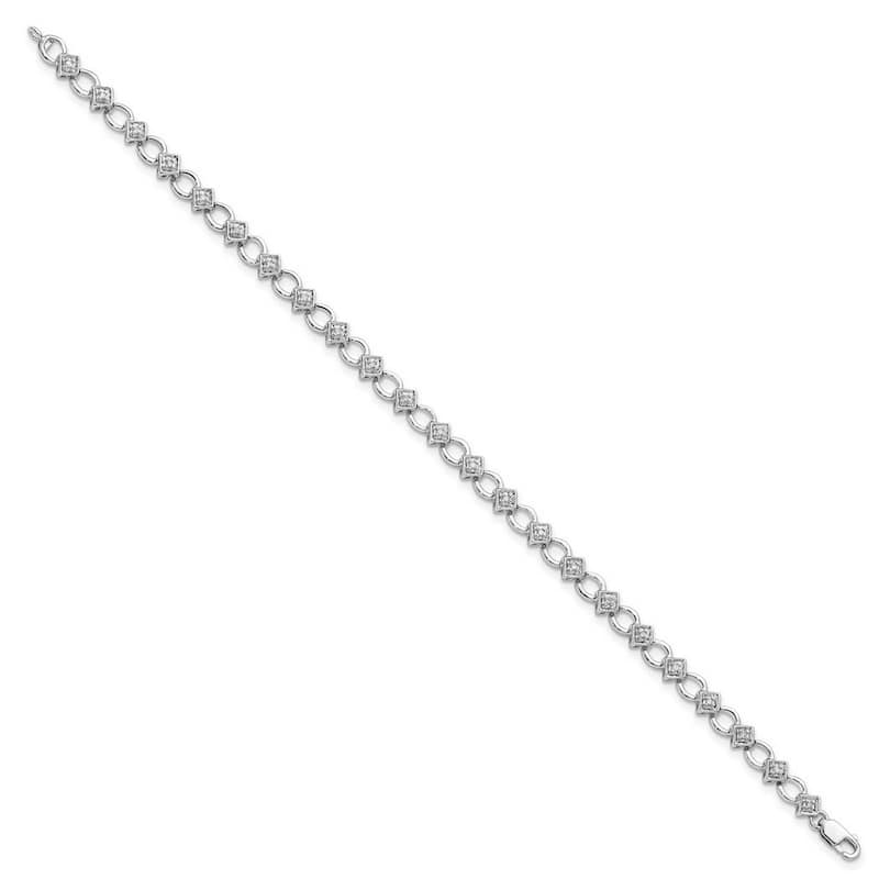 Curata 925 Sterling Silver Polished Lobster Claw Closure Diamond Bracelet