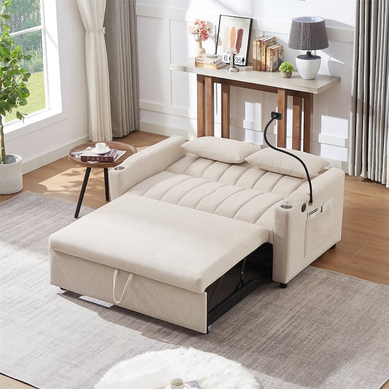 Convertible Sofa Bed with 3 USB Ports, 2 Side Pockets,2 Cup Holders
