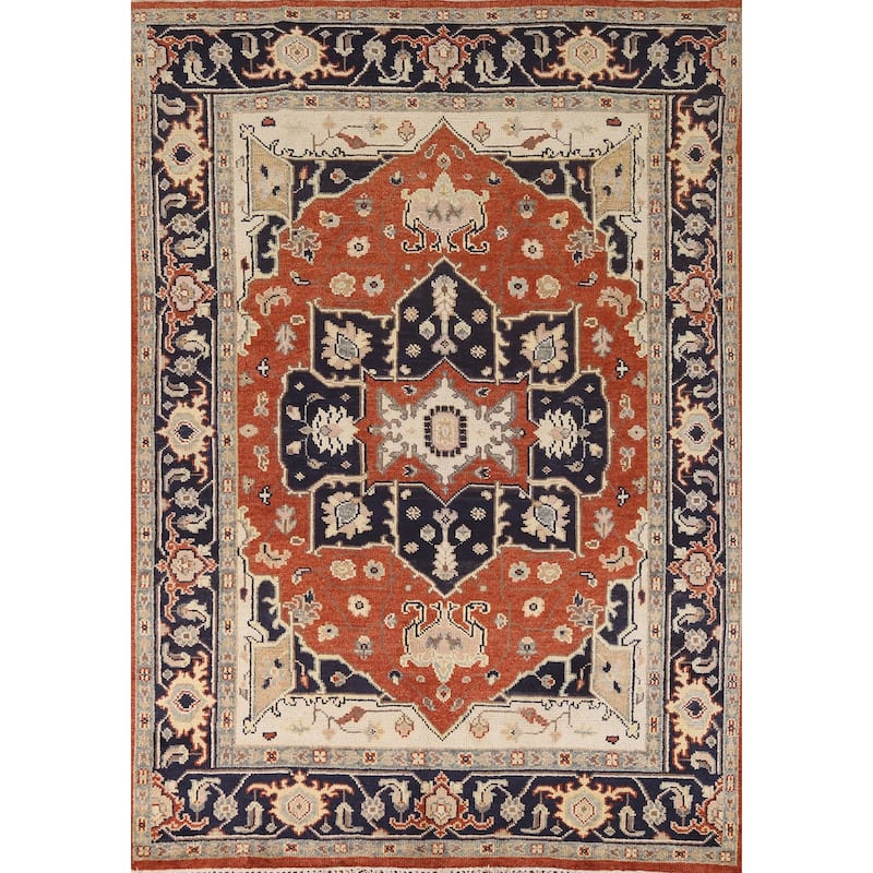 Orange Oushak Indian Area Rug Handmade Wool Carpet - 7'9" x 10'4"