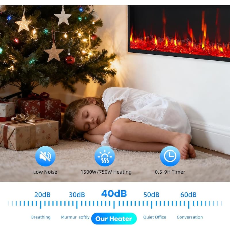 120V 1500W Wall Mounted Electric Fireplace, Remote & Touch Control
