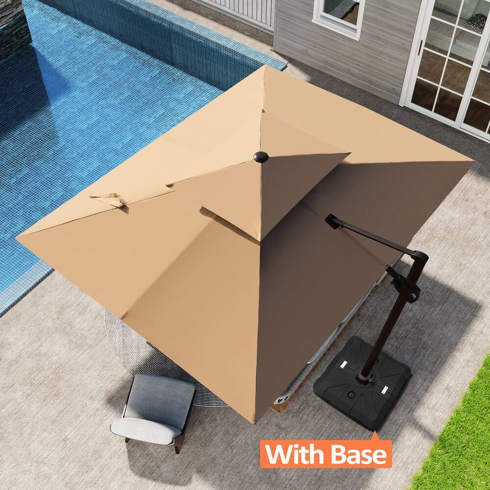 Pellebant 9 FT x 11 FT Outdoor Double Top Patio Cantilever Offset Umbrella with Base Stand