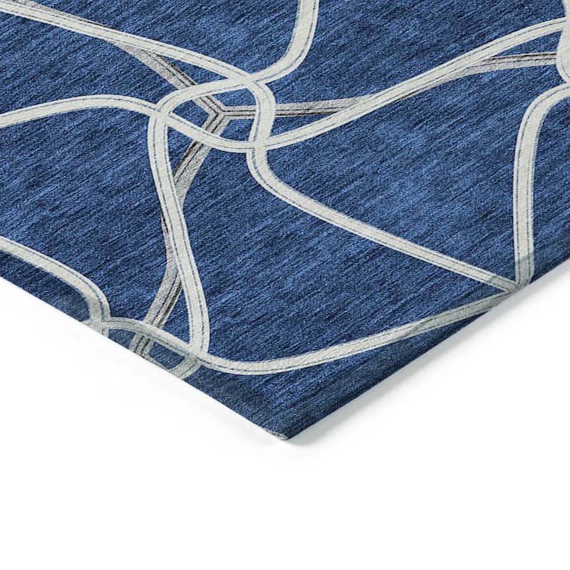 Machine Washable Indoor/ Outdoor Contemporary Links Chantille Rug