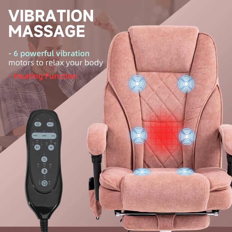 Massage Office Chair, Executive Office Chair Reclining Computer Chair with 6-Point Vibration, Retractable Footrest, Pink