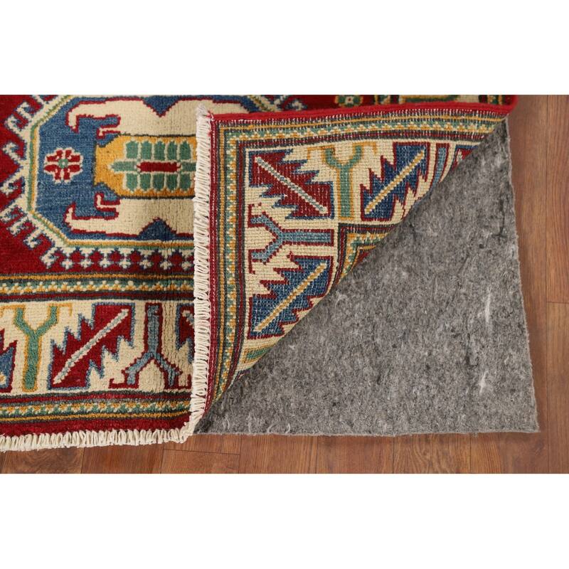 Geometric Red Kazak Foyer Rug Hand-Knotted Wool Carpet - 2'8" x 4'1"