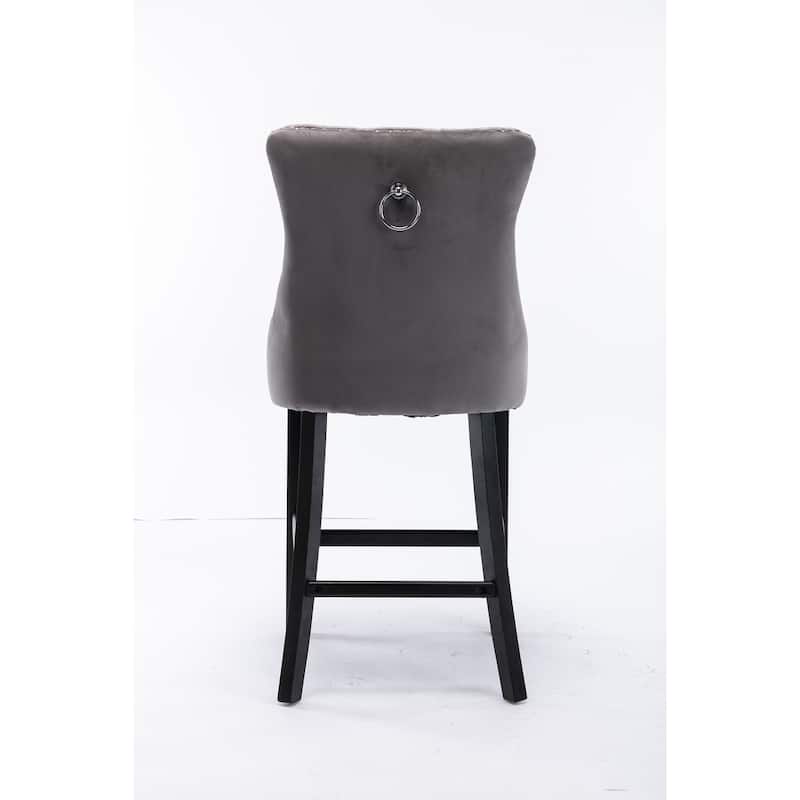 Velvet Bar Chairs Set of 2, Counter Height Bar Stools with Button Decor and Nailhead Trim, Dining Room Chairs with Back